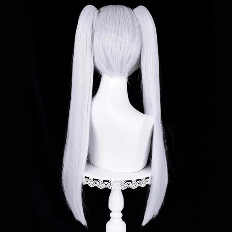 Anime Frieren Cosplay Wig Silver White Two Ponytails Heat Resistant Synthetic Hair Wigs