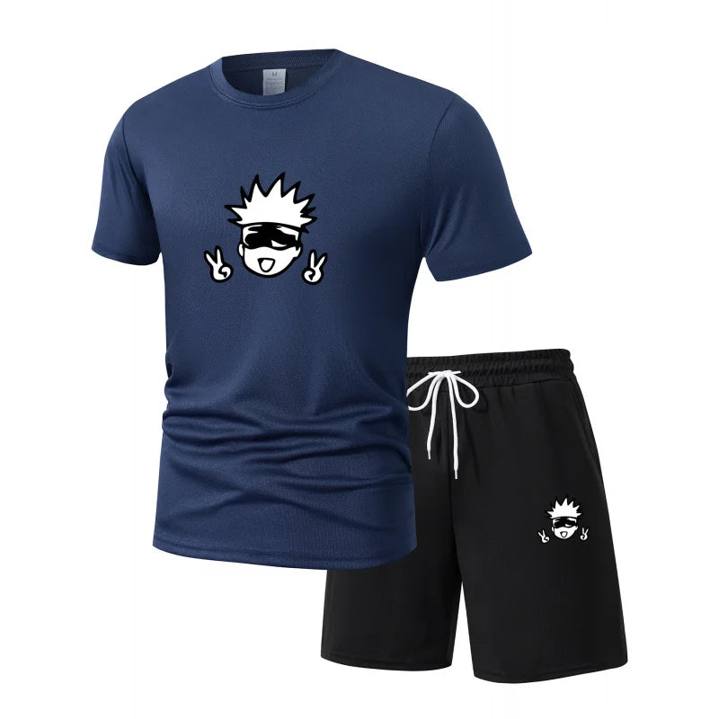 Men'S Jujutsu Kaisen Anime Camiseta Manga Short Sleeve Sports Shirt Street Fashion Summer Suit Set