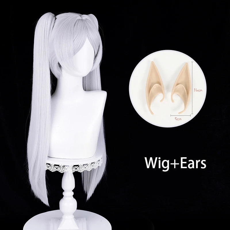 Anime Frieren Cosplay Wig Silver White Two Ponytails Heat Resistant Synthetic Hair Wigs