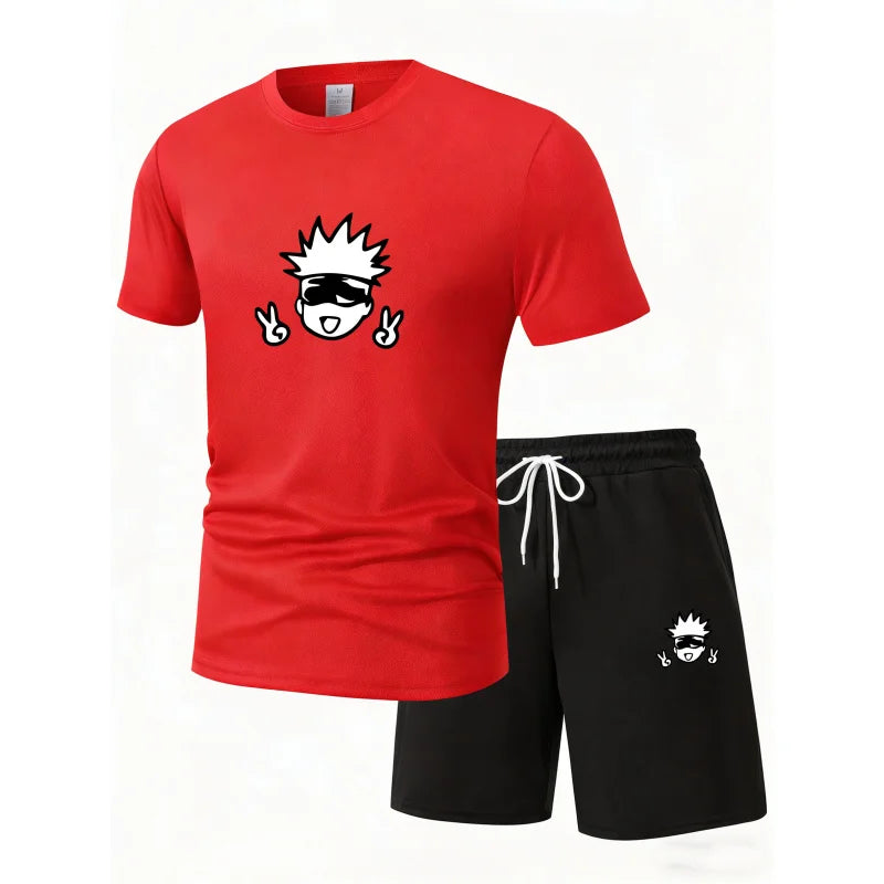 Men'S Jujutsu Kaisen Anime Camiseta Manga Short Sleeve Sports Shirt Street Fashion Summer Suit Set