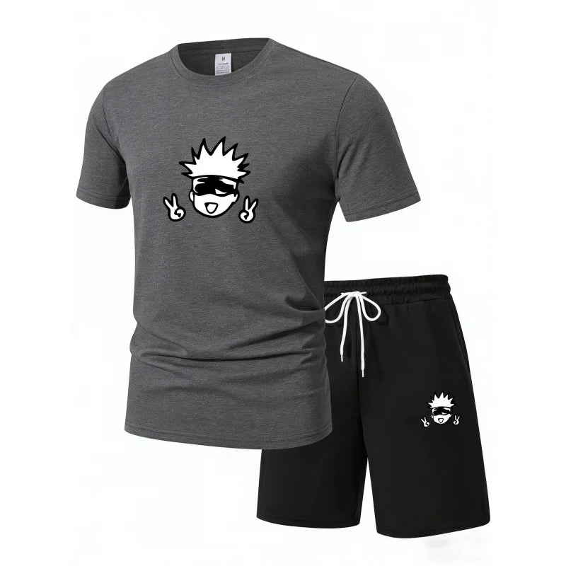 Men'S Jujutsu Kaisen Anime Camiseta Manga Short Sleeve Sports Shirt Street Fashion Summer Suit Set