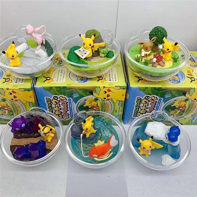 Re-Ment Pokémon Pikachu Terrarium Figure Blind Box Transparent Ball Scene Anime Action Figure Pikachu Magikarp Scene Figure Toy