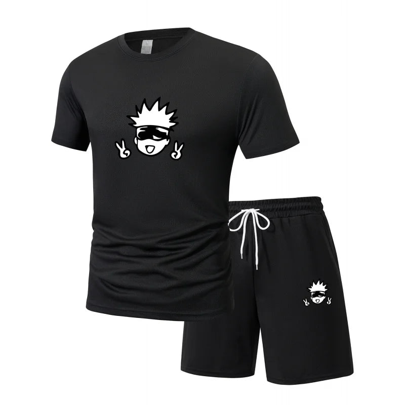 Men'S Jujutsu Kaisen Anime Camiseta Manga Short Sleeve Sports Shirt Street Fashion Summer Suit Set