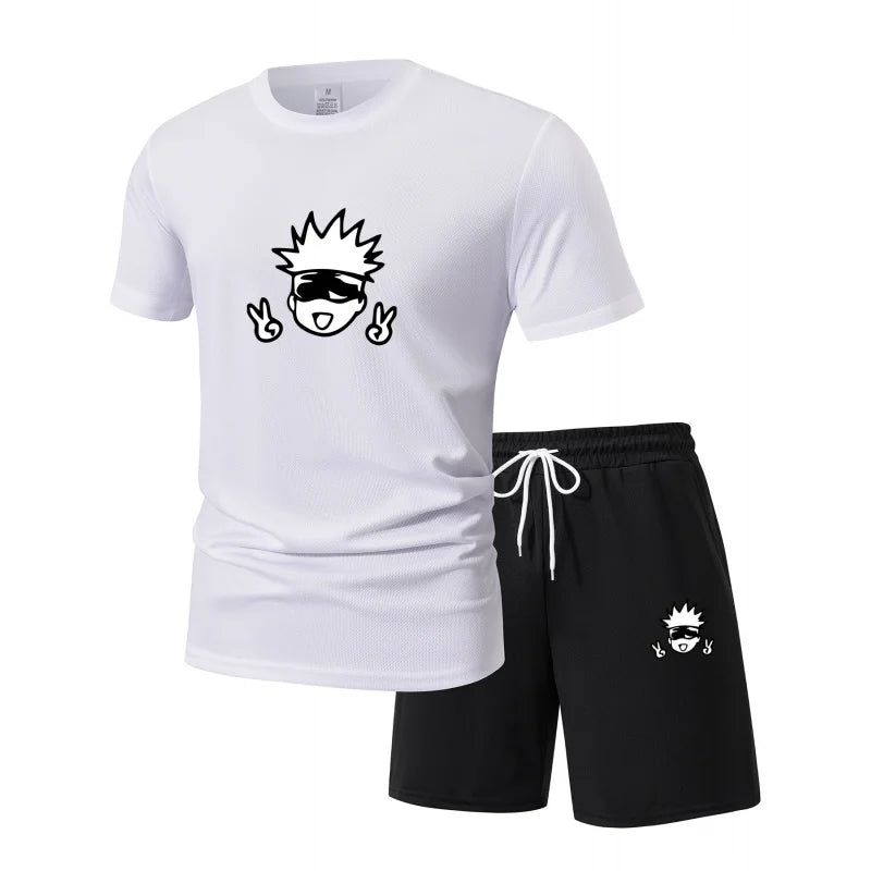 Men'S Jujutsu Kaisen Anime Camiseta Manga Short Sleeve Sports Shirt Street Fashion Summer Suit Set