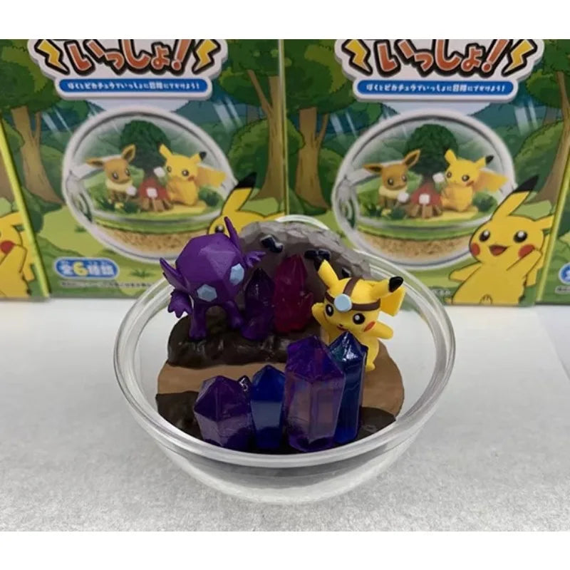 Re-Ment Pokémon Pikachu Terrarium Figure Blind Box Transparent Ball Scene Anime Action Figure Pikachu Magikarp Scene Figure Toy