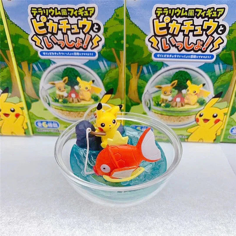 Re-Ment Pokémon Pikachu Terrarium Figure Blind Box Transparent Ball Scene Anime Action Figure Pikachu Magikarp Scene Figure Toy