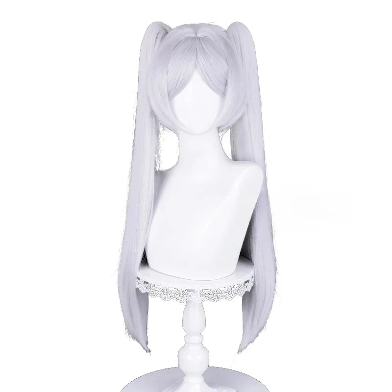 Anime Frieren Cosplay Wig Silver White Two Ponytails Heat Resistant Synthetic Hair Wigs