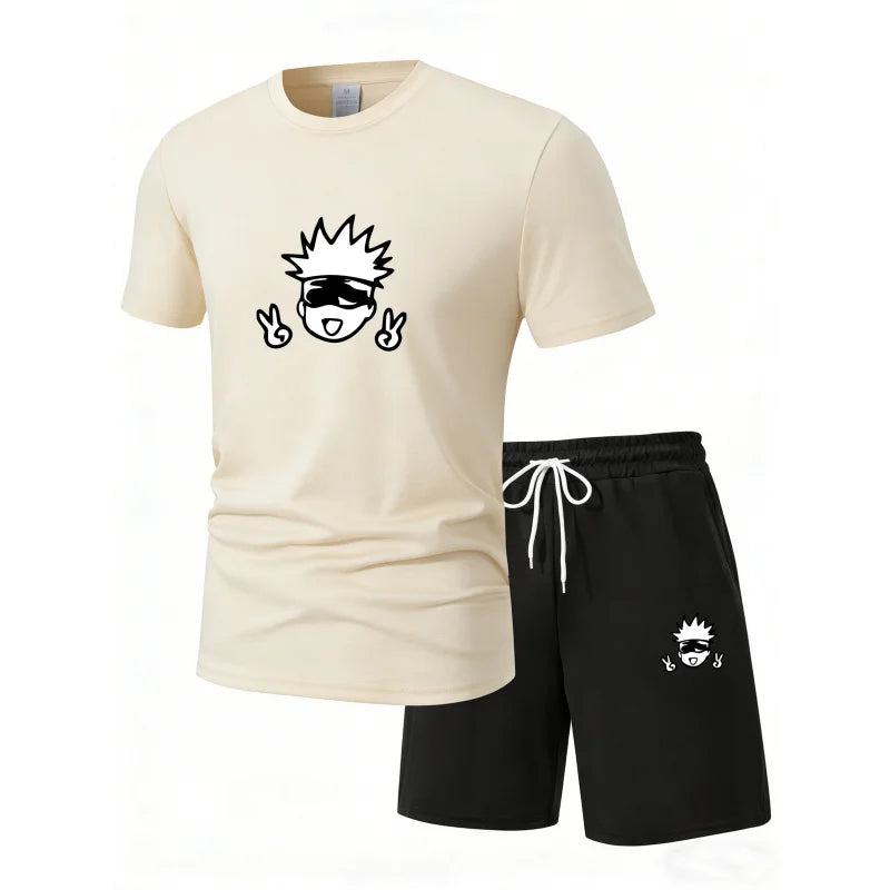 Men'S Jujutsu Kaisen Anime Camiseta Manga Short Sleeve Sports Shirt Street Fashion Summer Suit Set
