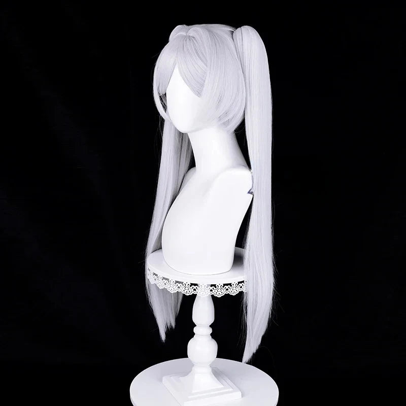 Anime Frieren Cosplay Wig Silver White Two Ponytails Heat Resistant Synthetic Hair Wigs